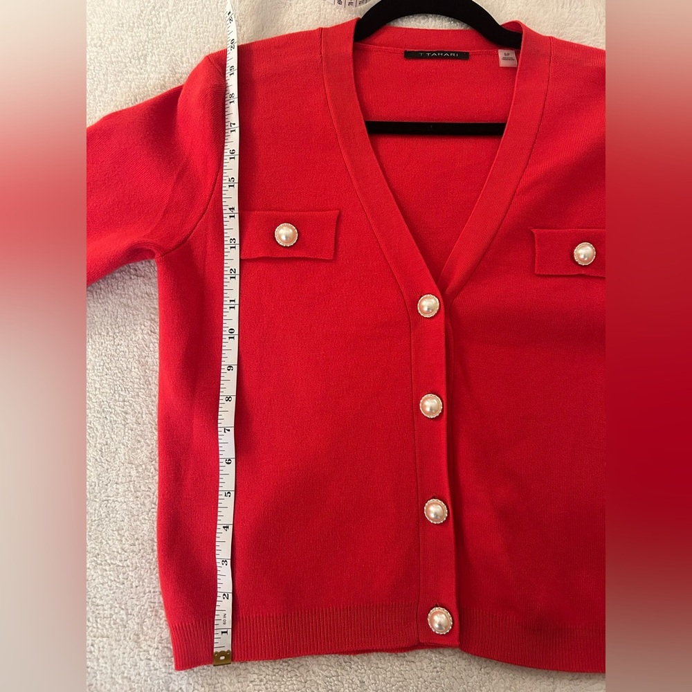 T Tahari Cardigan with Faux Pearl Buttons Hot Coral NWOT - Picture 5 of 5